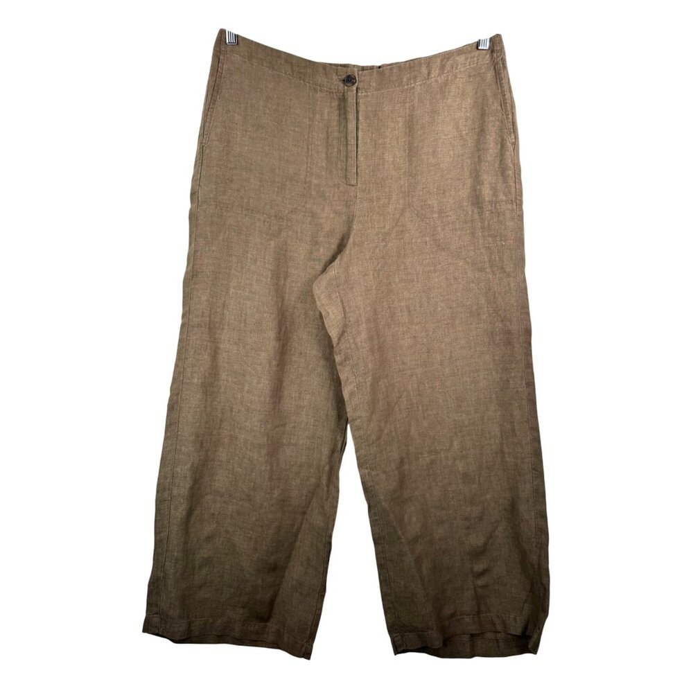 J Jill Pure‎ jill wide leg lagen look cropped linen pants 90s tan sz LT
